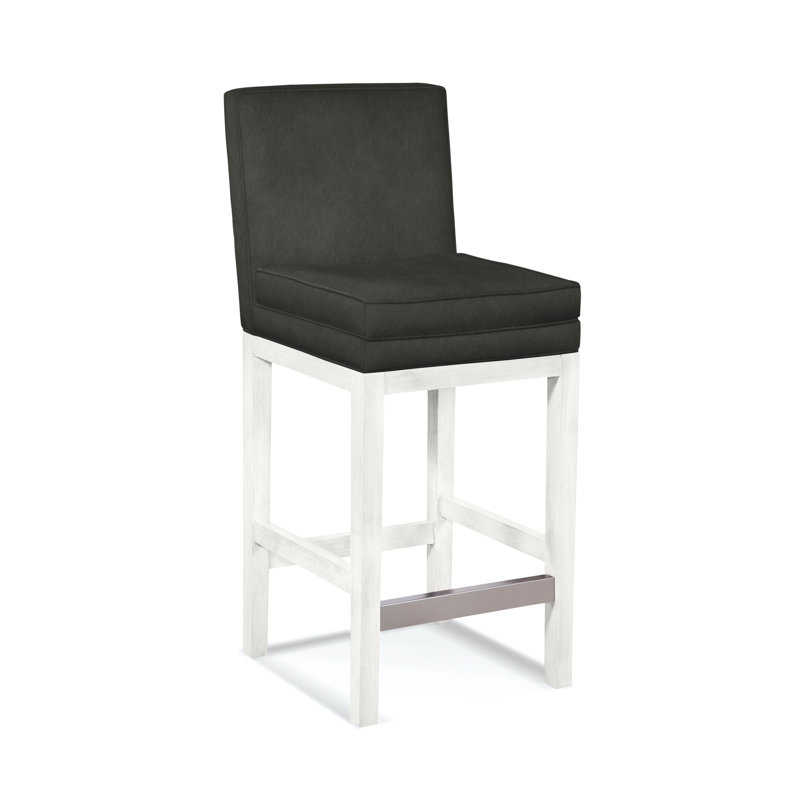 Upholstered Stool, White Performance Fabric; 0851-94, Frost White Finish