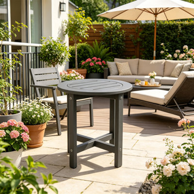 14.7 Inch Low Maintenance HDPE Outdoor End Table, X-Cross Reinforced Stable Patio Side Table For Lounge Chairs & Bistro Sets, Dark Gray