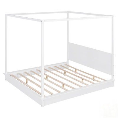 Wood LED Canopy Platform Bed with Support Slats, No Box Spring Needed, Modern and Elegant Design