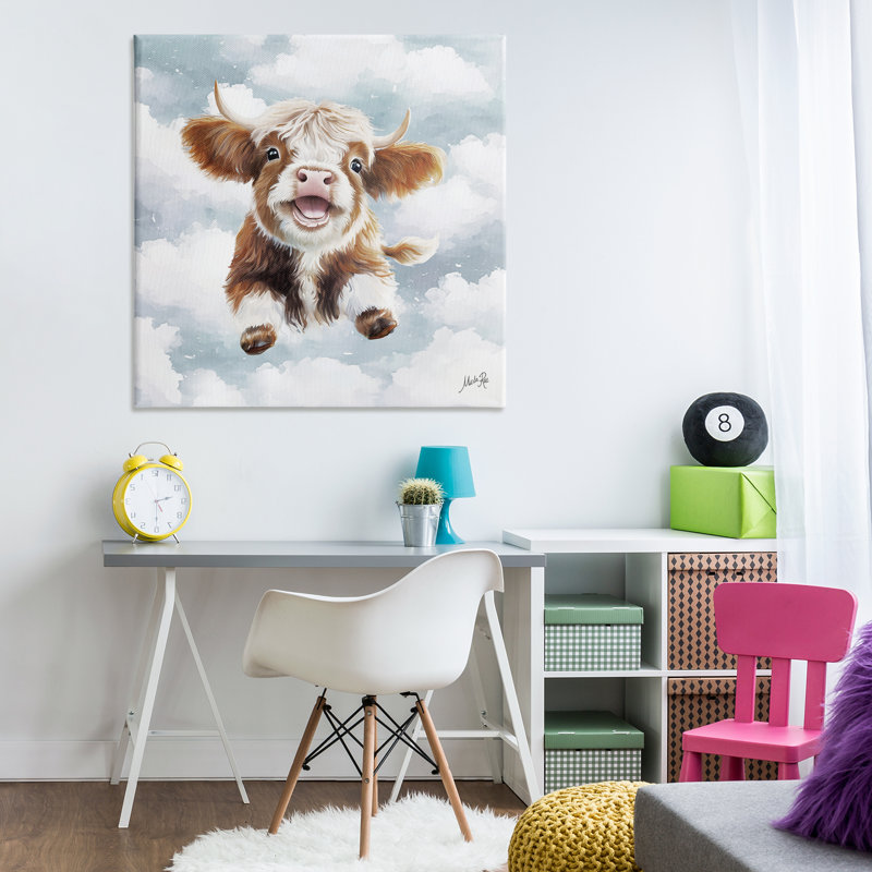 «Happy Cow Calf in Clouds», art mural sur toile, design par Marla Rae, H 36 po x l 36 po