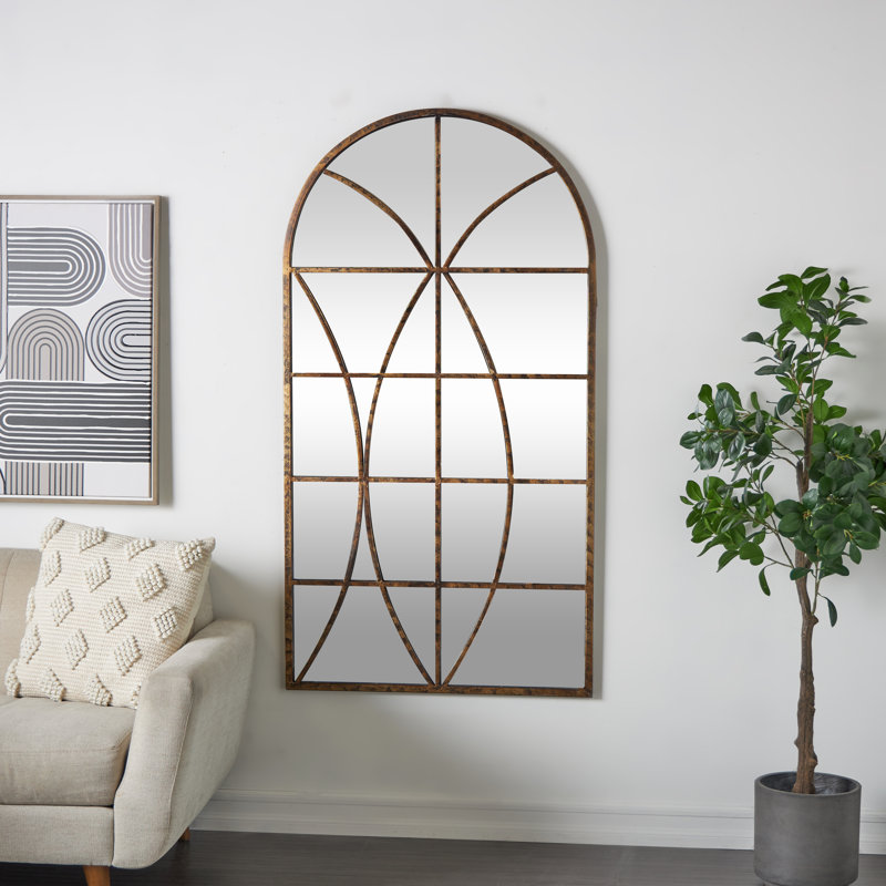 Metal Window Pane Inspired Room Wall Mirror with Arched Top