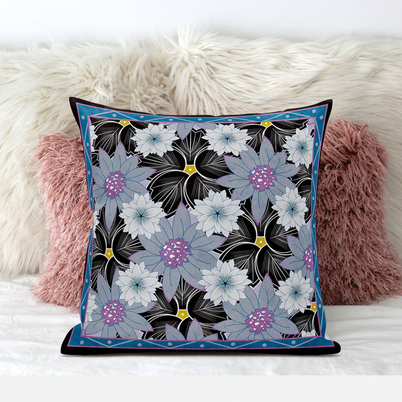 Housse de coussin en polyester pour l'intérieur et l'extérieur, 26 po x 26 po, Gris / Noir / Rose
