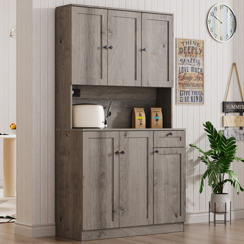 Armoire de rangement pour garde-manger de 71 po de hauteur avec 6 portes, huche de cuisine avec support pour micro-ondes, armoire de rangement avec tablettes réglables, garde-manger moderne avec tiroir pour la salle à manger de cuisine