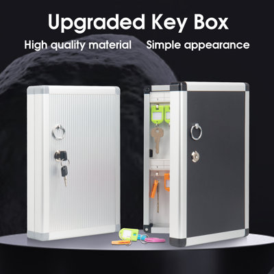 24-slot wall-mounted key box, key box with key, key holder with key hook and tag, 8.45 inches x 2.55 inches x 13 inches (silver key lock, 24 keys)