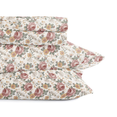 Ensemble de draps en microfibre à motif floral 4 pièces