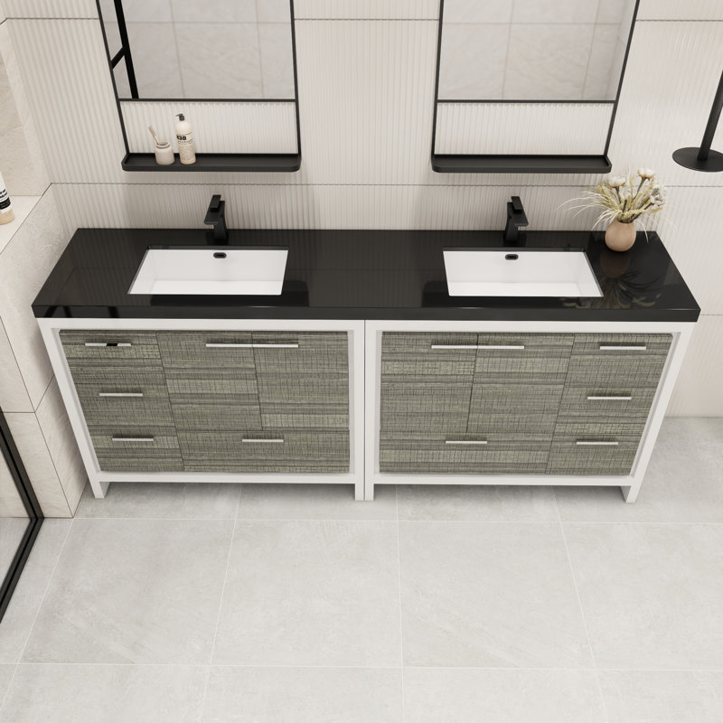 Ensemble de meuble-lavabo double 84 po Brayla, Gris cendre très lustré