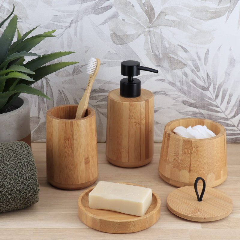 Natural Bamboo Liquid Soap Dispenser with Matte Black Pump