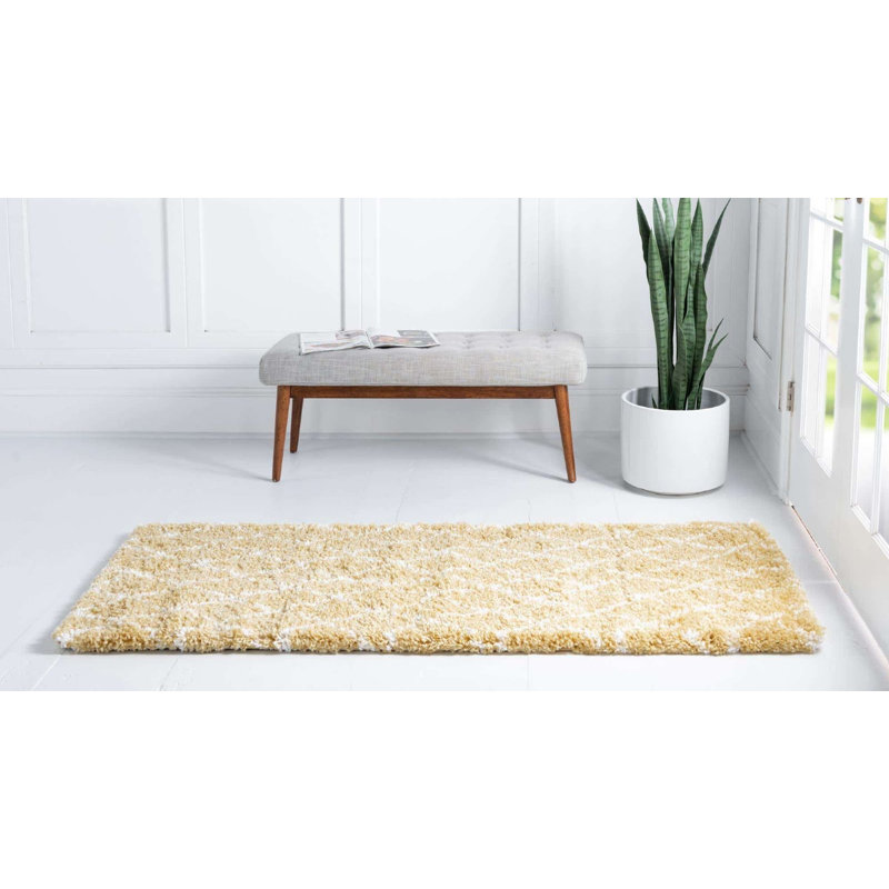 Tapis à poils longs couleur safran, Tapis de couloir 2 pi 7 po x 10 pi