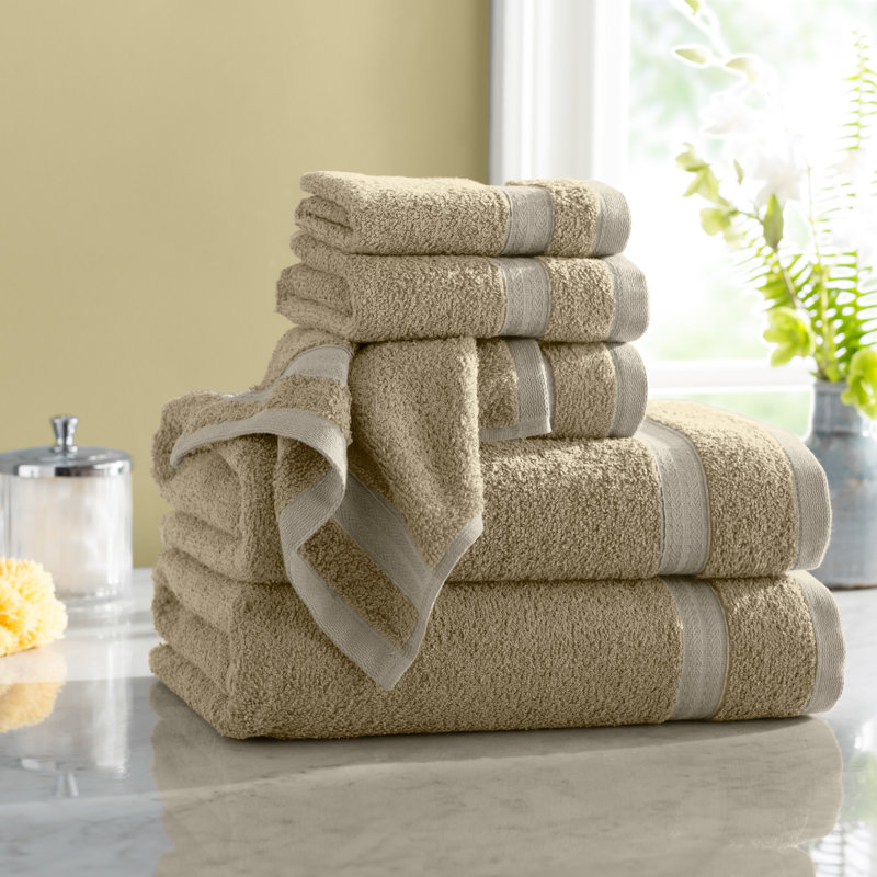 6-Piece Quick-Dry Cotton Towel Set, Tan