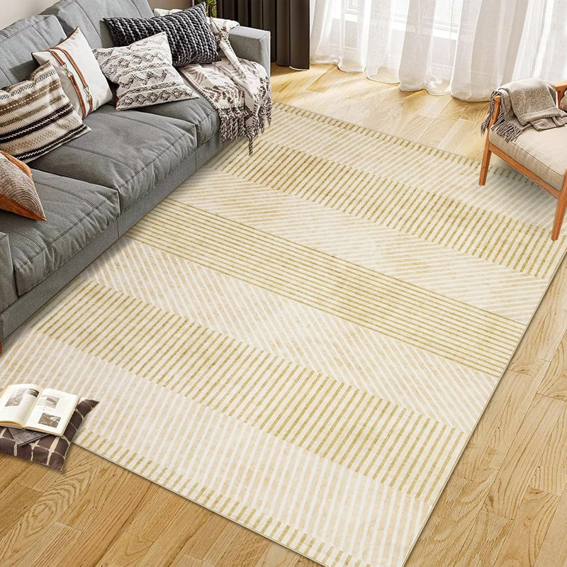Modern Easy Area Rug Machine Washable Non-Slip Low Pile Stripe Pattern Rug for Living Room Bedroom Entryway (Blue )