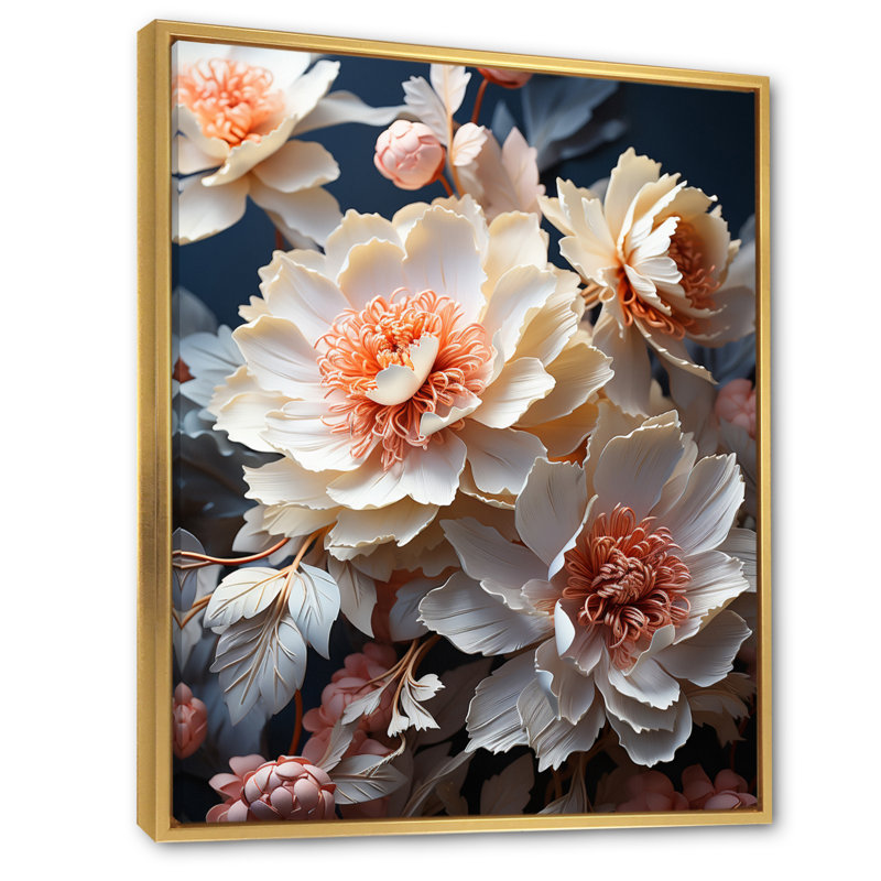 Pivoines Cattaleya, H 32 po x l 16 po x P 1 po, Cadre flottant doré