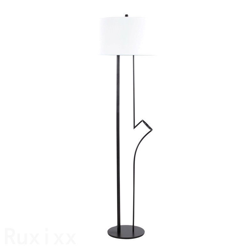 Shadow Contemporary Floor Lamp In Black Steel With White Linen Shade By Lumisource