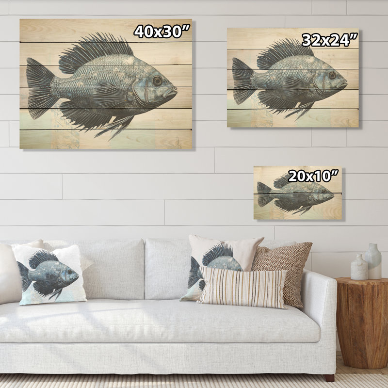 Poisson dans le bleu profond - art mural en bois de poisson sur bois de pin naturel, H 10 po x l 20 po