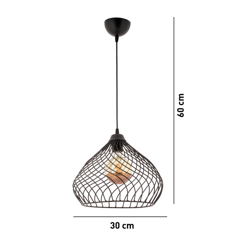 Elegant Black Metal Chandelier, 10.2 in Cap Diameter & 10.2 in Cap Height, Total Height: 23.6 in | 1 x E27 Socket, Max 40W (Bulb Not Included) | Stylish Lighting Fixture for Home & Office, IP20 Rated