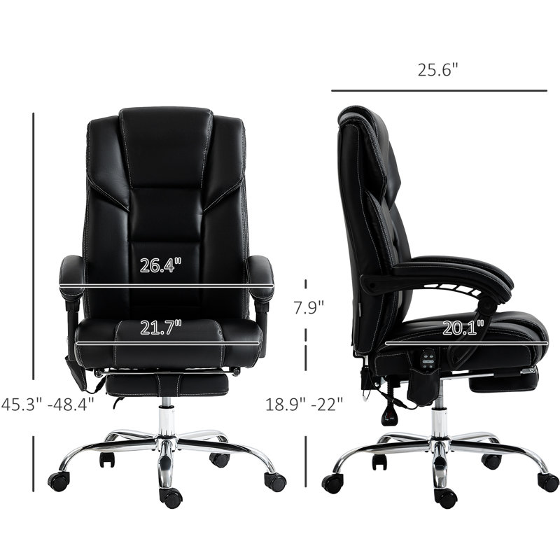 6 fauteuils de bureau de massage avec hauteur réglable, repose-pieds, inclinable, lombaire chauffant, cuir d'unité centrale, noir pour des journées de travail confortables en cuir massant 6 points de vibration, Lumbar A Relaxed You