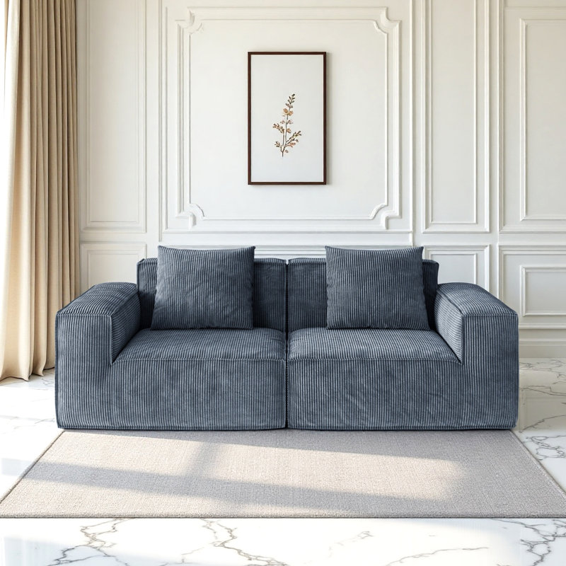 Canapé modulaire à conversion, velours velours côtelé, Tissu gris