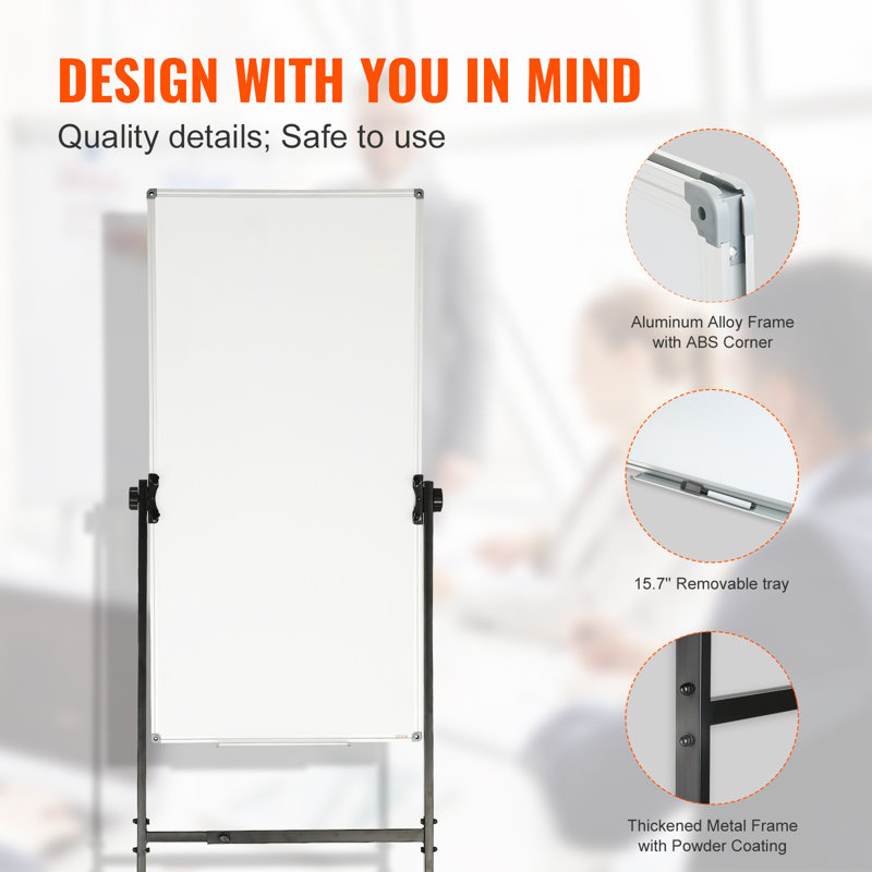Free Standing Steel Reversible Magnetic Small 2' - 4' Framed Whiteboard, 80" x 24"