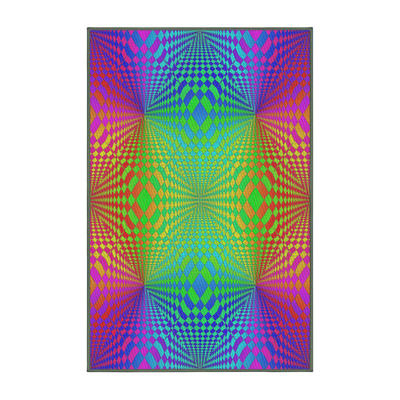 Tapis mauve/vert/rouge à tissage électrique, Rectangle 8 pi x 10 pi