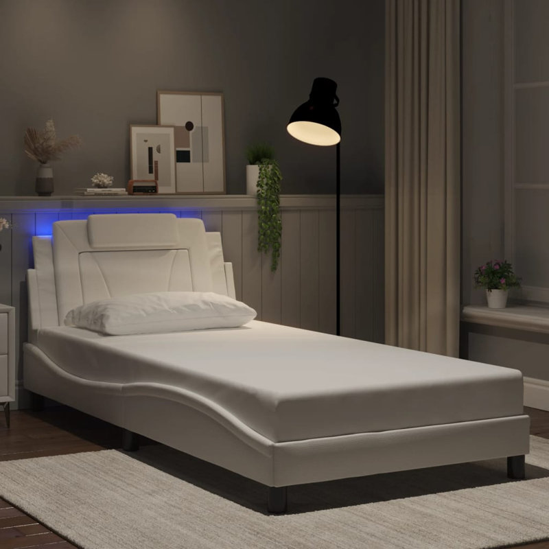Cadre de lit Viana avec DEL sans matelas blanc 59,8 po x 79,9 po, Très grand simple, Blanc