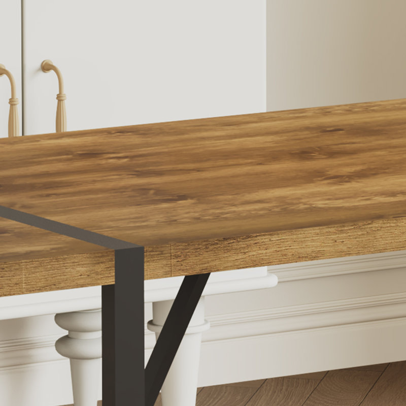 Ensemble de salle à manger 5 pièces rectangulaire moderne en bois avec base géométrique en métal et chaises rembourrées, Brun