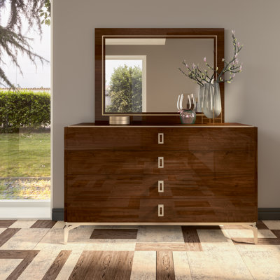 High-Gloss Walnut Designer Bedroom Dresser