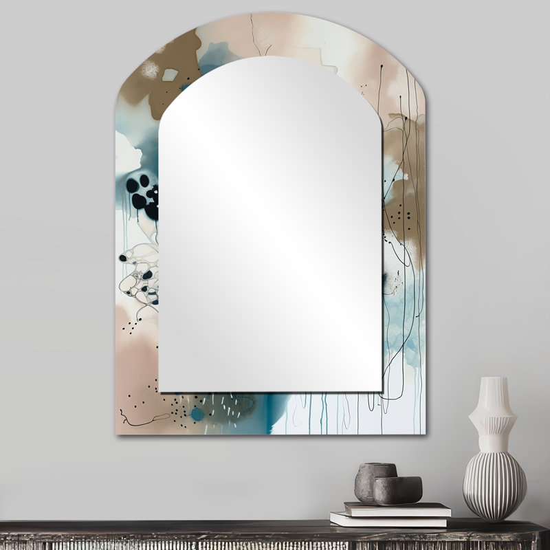 Blue Abstract Reflections III - Abstract Asymmetrical Large Mirror, Modern Arch Decorative Wall Mirror, Printed Metal Art