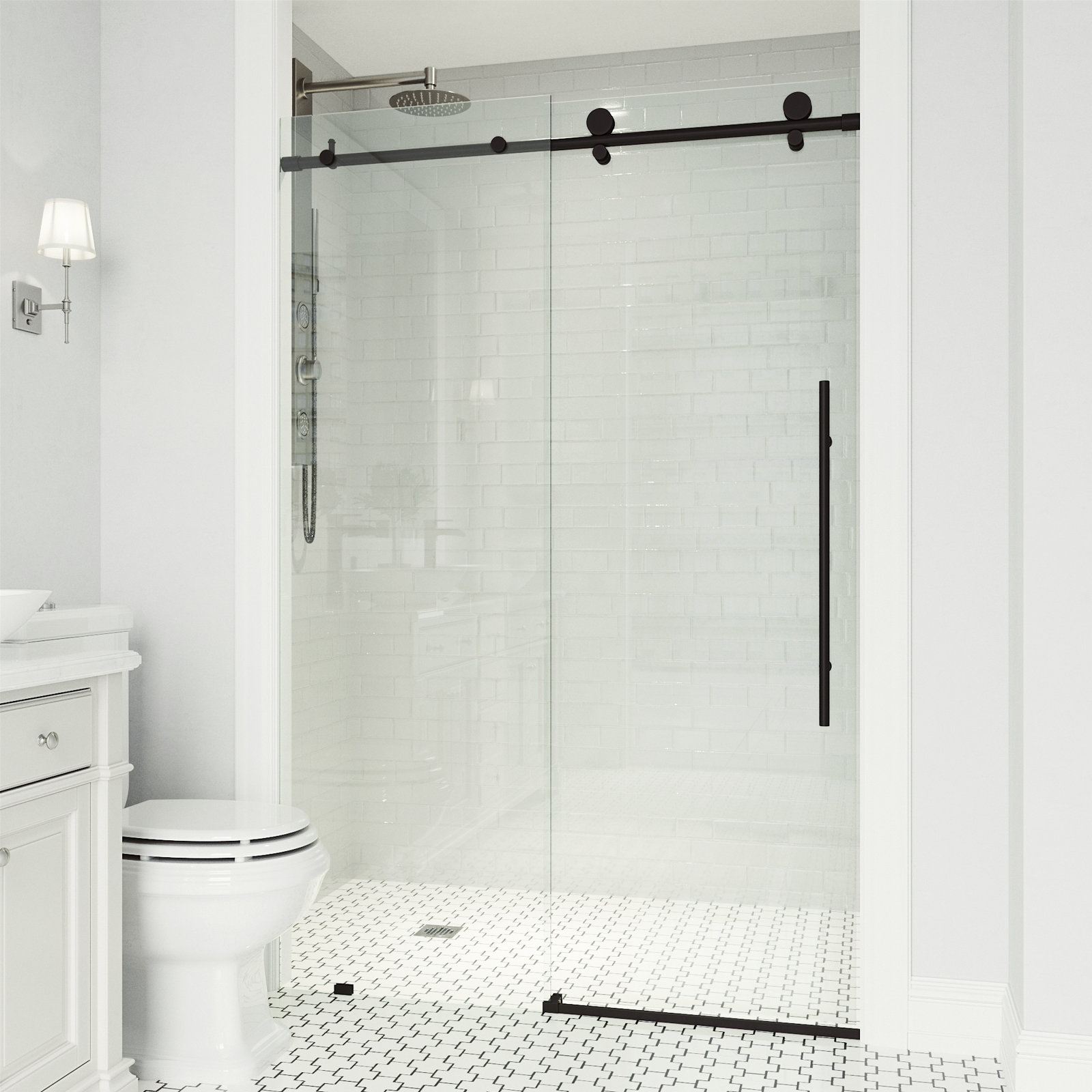 Elan E-Class 48" Frameless Sliding Shower Door, Matte Black