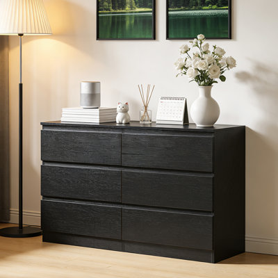 Modern Bedroom Dresser With 6 Deep Drawers Wood Storage Cabinet With Concealed Handles For Bedroom, Living Room, Entryway by George Oliver