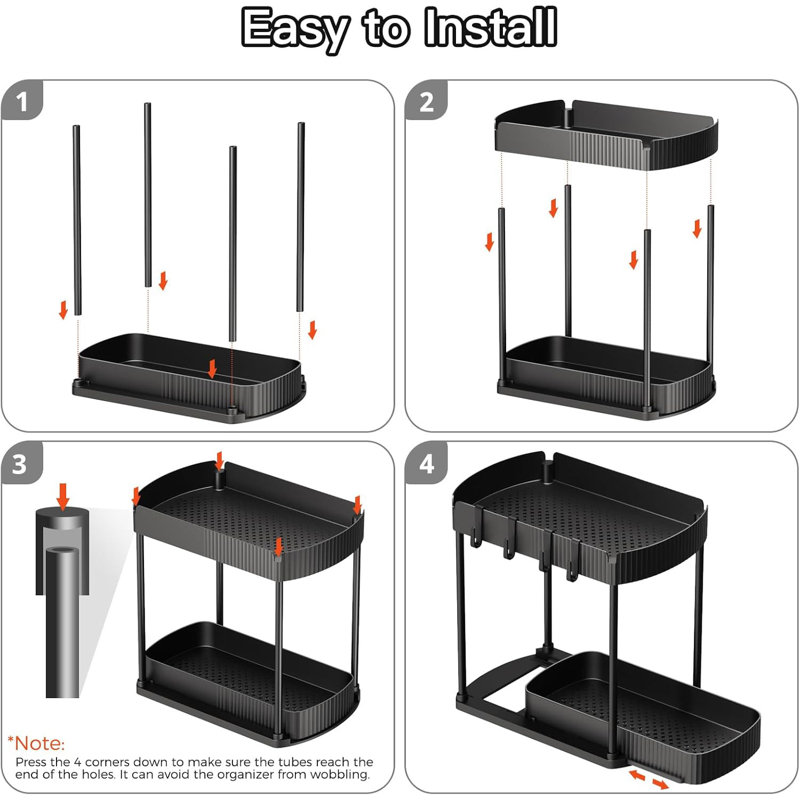Black Multi-Purpose Pull-Out Storage Organizers, 14.8 Inch