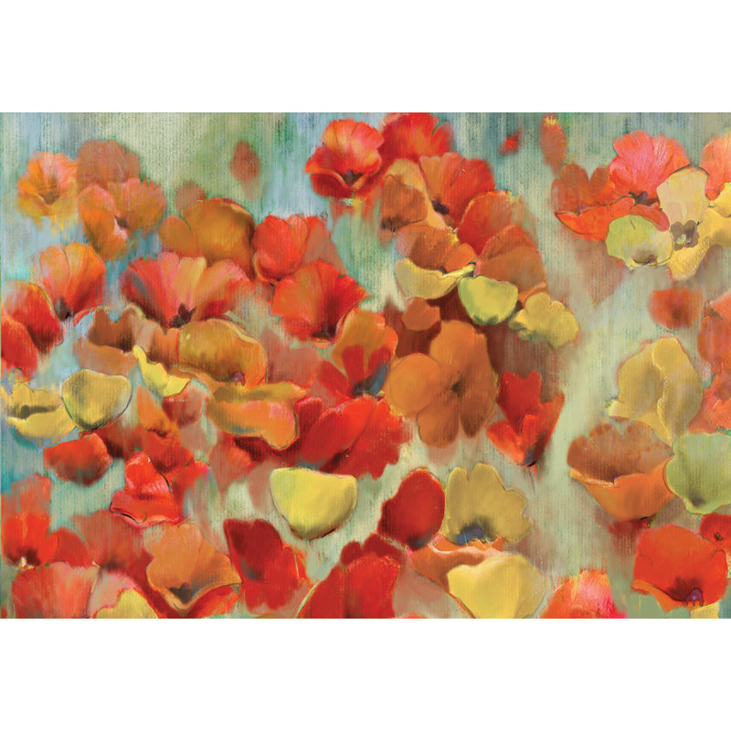 Flower Red Yellow Blue - Wrapped Canvas Painting, 30cm H x 46cm W x 3.8cm D
