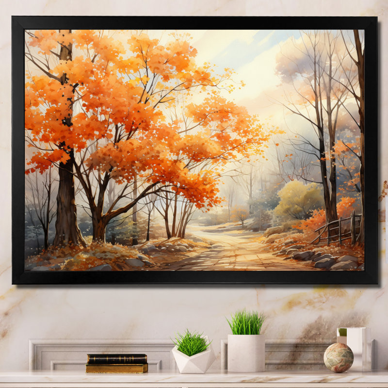 " Yellow Maple Tree Golden Canopy I ", 16" H x 32" W x 1" D, Black Picture Framed
