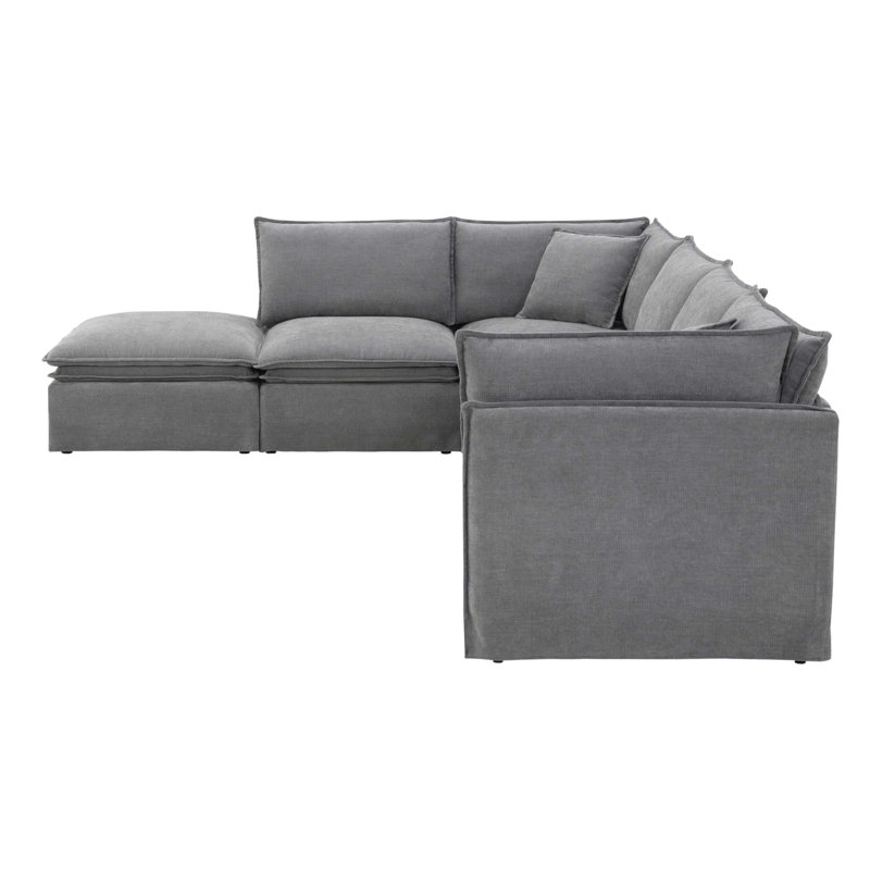 Canapé modulaire 125,5 po avec repose-pieds mobile, Gris clair