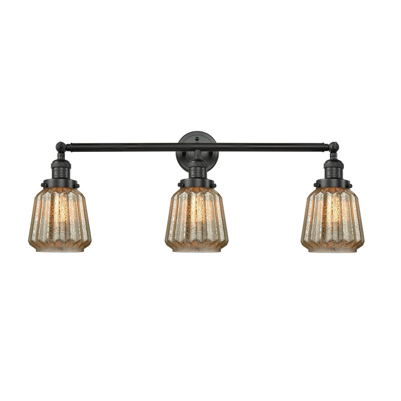 Éclairage pour salle de bain 3 lumières Vinson, Transparent, Ampoule incandescente rétro de 60 watts, Noir mat