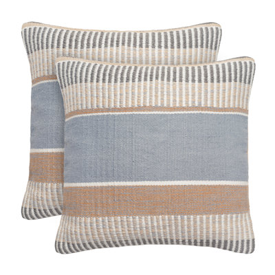 Housses de coussin 20 x 20 po avec rembourrage, ensemble de 2 housses de coussin d'extérieur en polyester tissé texturé multicolore - 2 oreillers, bleu