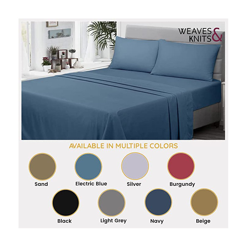 ENSEMBLE DE FEUILLES À SABLE, Ensemble de draps pour très grand lit, Bleu électrique