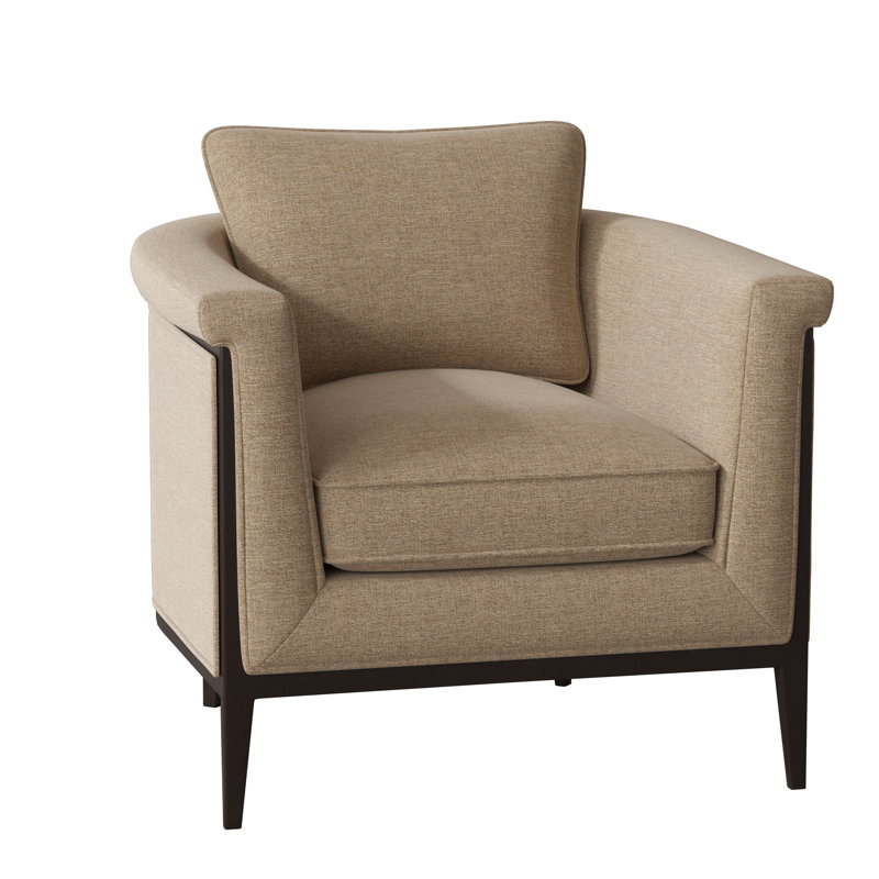 Chalice Upholstered Barrel Chair, Elise Flax, American Walnut