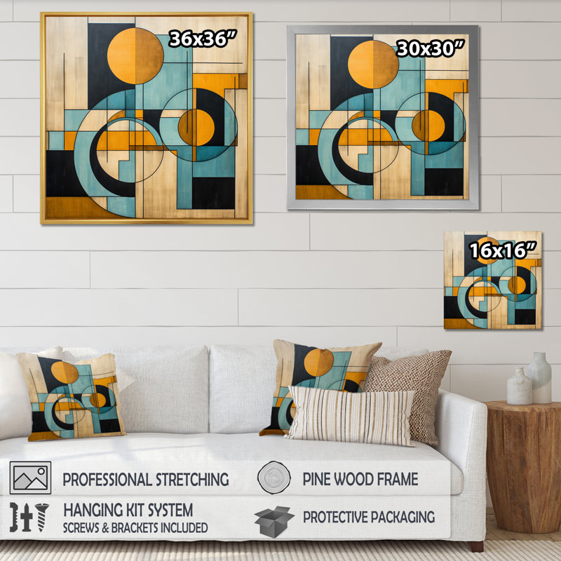 «Serendipity Abstract Mid-Century Geometrics», art abstrait sur toile Mid-Century, H 16 po x l 16 po x P 1 po, Toile tendue