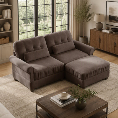 Canapé modulaire à 2 places avec repose-pieds et rebord à volants Chenille