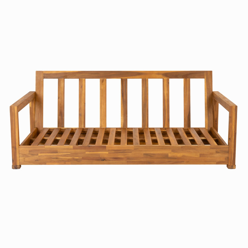 Patio Acacia Wood 3-Seater Sofa Outdoor Low Seating Daybed For Poolside,Backyard,Deck, Front Porch,Indoor Use, Gray, Teak