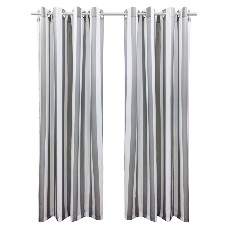 Bellver Seascapes Striped Semi-Sheer Outdoor Grommet Curtain Panels, Alloy Gray, 50" W x 108" L