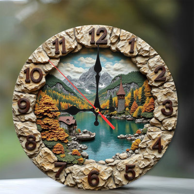 Stone Lake House Autumn Mountain Wall Clock