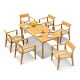 6 Seats 7 Pcs Grade-A Teak Wood Dining Set: 71" Rectangle Table And 6 Amilo Stacking Arm Chairs #11AM1606