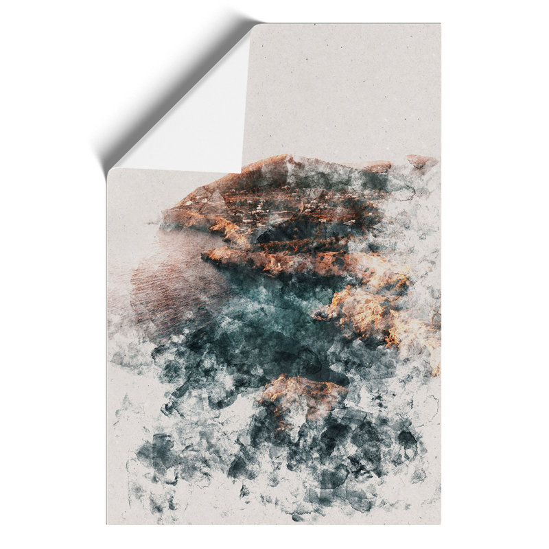 Coastline of Ibiza in Spain Watercolour - Frameless Print, 42cm H x 30cm W x 0.1cm D