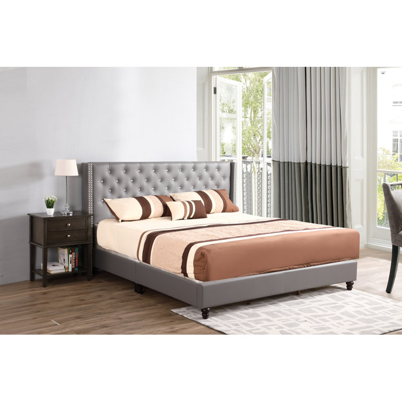Ashe Upholstered Low Profile Standard Bed, King, Gray