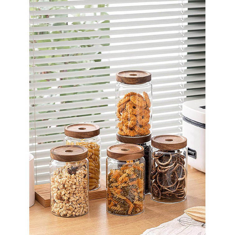 6 Pack Glass Storage Jars with Airtight Bamboo Lid Kitchen Food