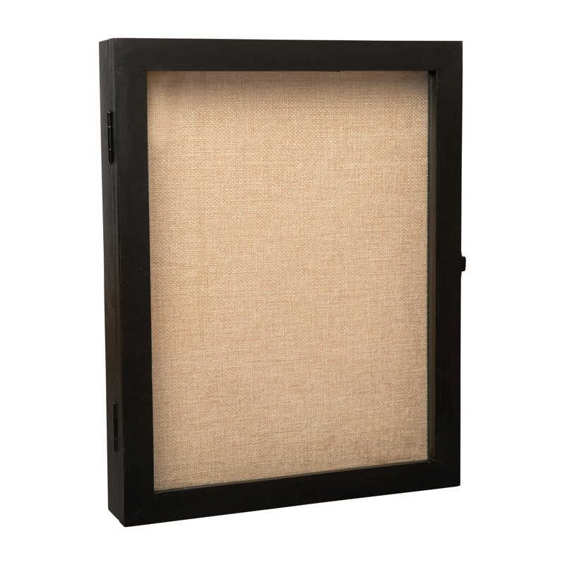 Mallick 14'' H x 11.5'' W Solid Pine Shadow Display Case with Linen Liner, Black
