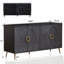 Buffet en bois laqué noir patiné avec 4 portes, rangement pour le salon, le vestibule, la cuisine | Idée de cadeau