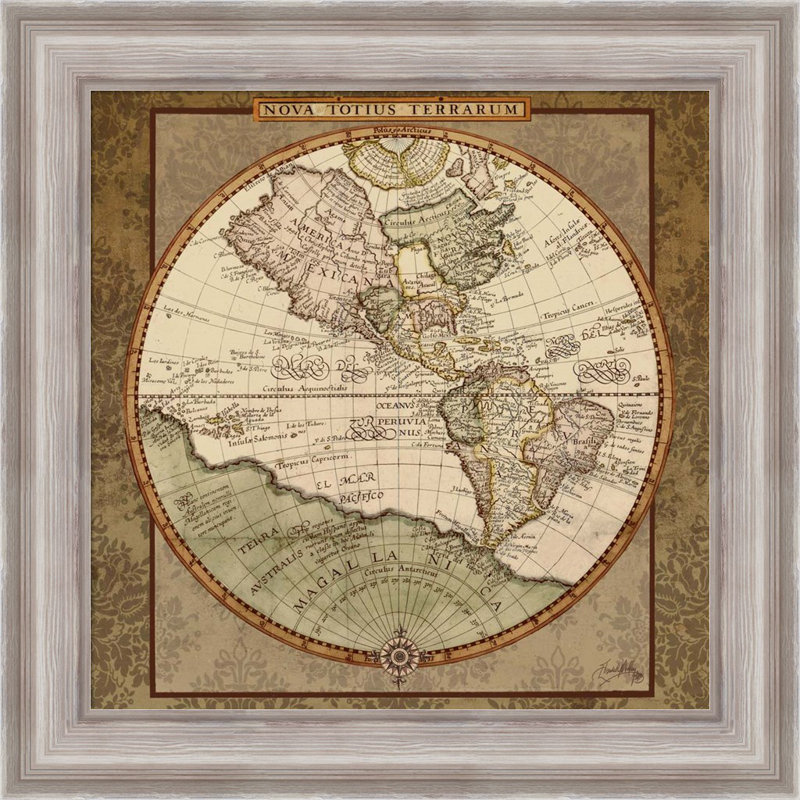 «Damask World Map I» par Elizabeth Medley, art mural encadré