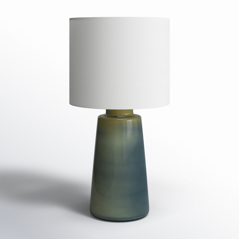 Lampe de table moyenne 1 lumière Jathan, H 27,38 po x l 14 po x P 14 po, Bleu Anglia craquelé