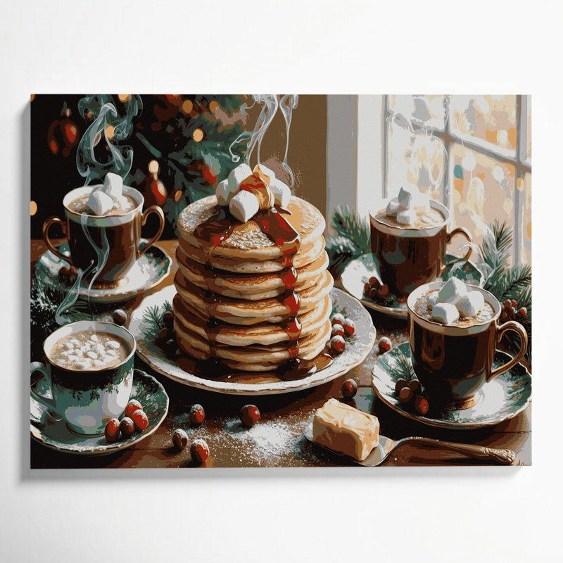 «Christmas Christmas matin pancakes», art mural sur toile noire, H 16 po x l 20 po